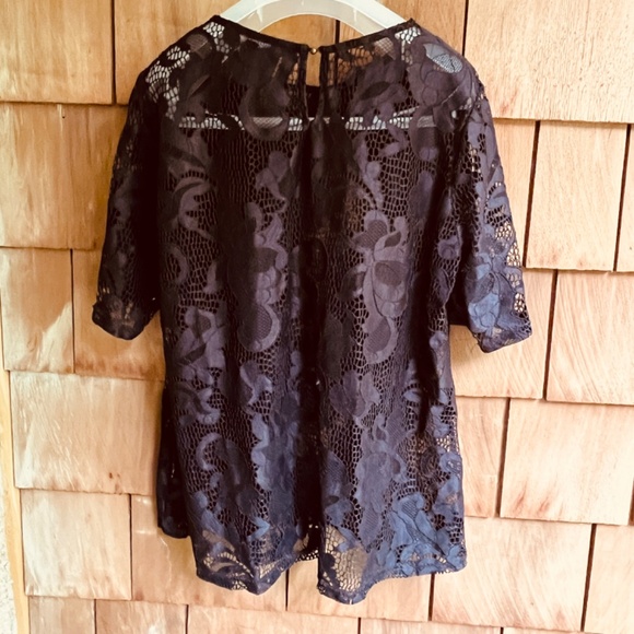 Suzanne Betro Womens 1X Floral Black Full Lace Boho Blouse Short Sleeve - Picture 5 of 9
